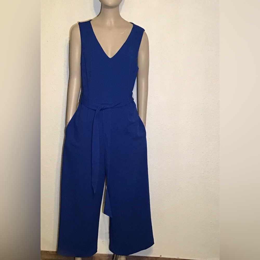 Calvin Klein blue cropped belted jumpsuit size 8